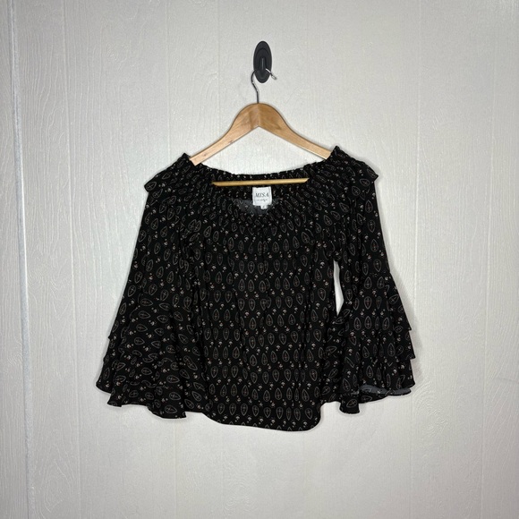 Misa Los Angeles Saskiya off the shoulder ruffle sleeve blouse black size small - Picture 2 of 11